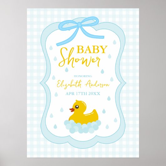 Water Droplets Gingham Boy Baby Shower Welcome Poster (Voorkant)