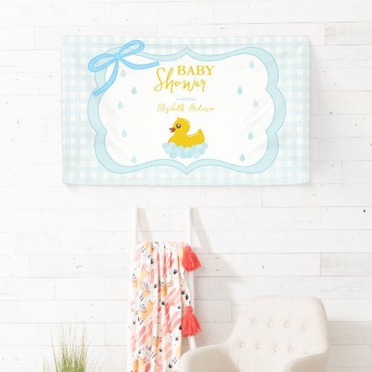 Water Droplets Gingham Boy Baby Shower Welcome Spandoek (Insitu)