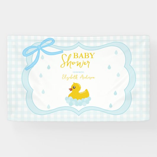 Water Droplets Gingham Boy Baby Shower Welcome Spandoek (Horizontaal)