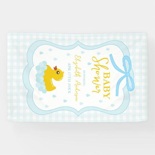 Water Droplets Gingham Boy Baby Shower Welcome Spandoek (Horizontaal)