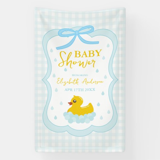 Water Droplets Gingham Boy Baby Shower Welcome Spandoek (Verticaal)