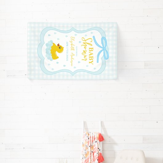 Water Droplets Gingham Boy Baby Shower Welcome Spandoek (Insitu)
