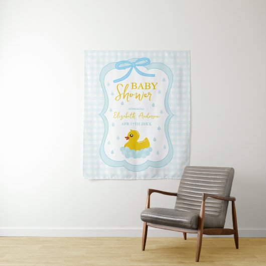 Water Droplets Gingham Boy Baby Shower Welcome Wandkleed (In situ)