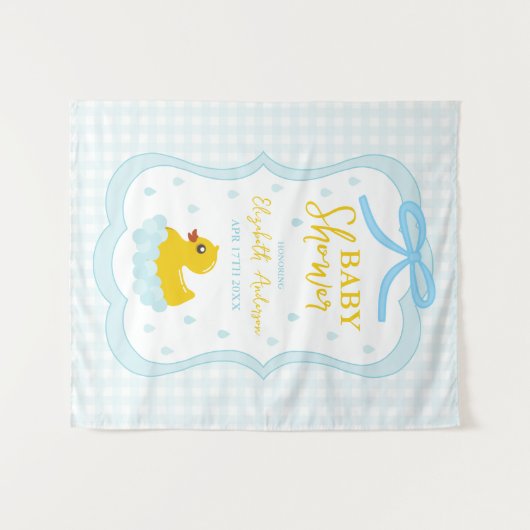 Water Droplets Gingham Boy Baby Shower Welcome Wandkleed (Voorkant (horizontaal))