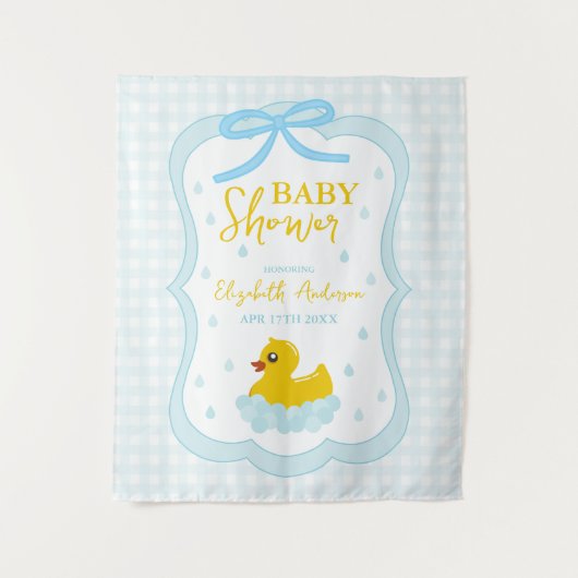 Water Droplets Gingham Boy Baby Shower Welcome Wandkleed (Voorkant)