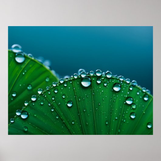 Water druppels op bladeren poster (Voorkant)