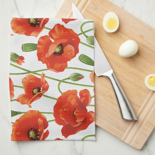 water druppelt op schattige papavers theedoek (Quarter Fold)