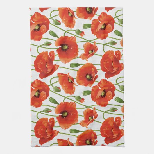 water druppelt op schattige papavers theedoek (Verticaal)