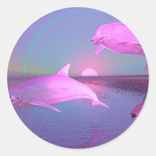 Water Fantasy Vliegende Dolfijnen Ronde Sticker (Voorkant)