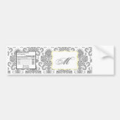 Water Fles Label Grijs Geel Damast Kant Print Bumpersticker (Voorkant)