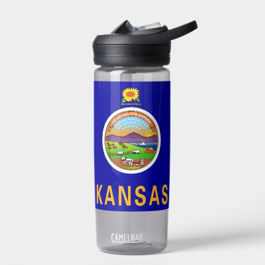 Water flesje met vlag van de staat Kansas, VS Waterfles (Links)