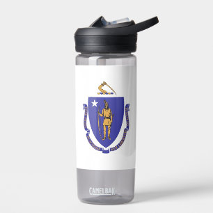 Water flesje met vlag van Massachusetts, VS Waterfles