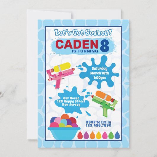 Water Game Verjaardag Uitnodiging (Voorkant)