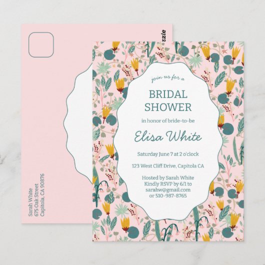 Water Garden Floral Bridal Shower Cute CUSTOM Briefkaart (Voorkant / Achterkant)