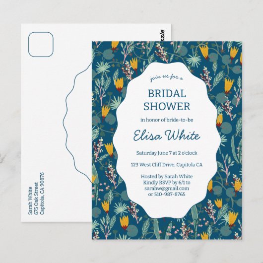 Water Garden Floral Bridal ShowerCUSTOM Invitation Briefkaart (Voorkant / Achterkant)