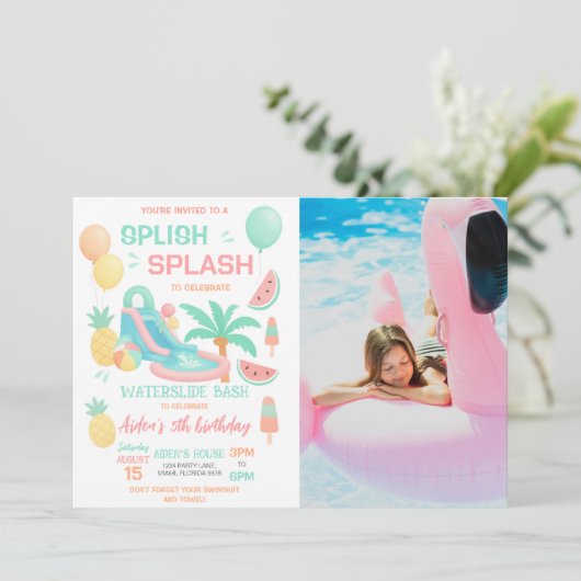 Water Glijbaan Verjaardagsfeestje Bash Foto Kaart (Staand voorkant)
