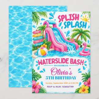Water Glijbaan Zomer Verjaardagsuitnodiging Kaart