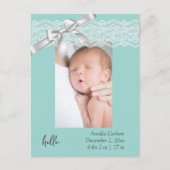 Water Green Lace Geboorte Aankondiging Kaart (Voorkant)