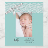 Water Green Lace geboorte aankondiging Wijn Etiket (Enkel label)