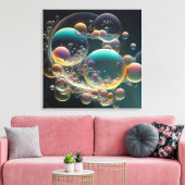 Water in beweging: Blauwgroen en witte bubbels Canvas Afdruk (Insitu (Woonkamer))