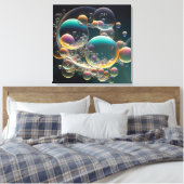 Water in beweging: Blauwgroen en witte bubbels Canvas Afdruk (Insitu (Slaapkamer))
