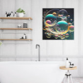 Water in beweging: Blauwgroen en witte bubbels Canvas Afdruk