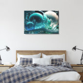 Water in beweging: horizontale Blauwgroen en witte Canvas Afdruk (Insitu (Slaapkamer))