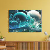 Water in beweging: horizontale Blauwgroen en witte Canvas Afdruk (Insitu (Woonkamer))