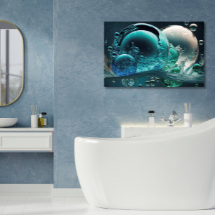 Water in beweging: horizontale Blauwgroen en witte Canvas Afdruk
