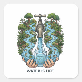 Water Is Leven | Natuur Ecosysteem Behoud Kunst Vierkante Sticker