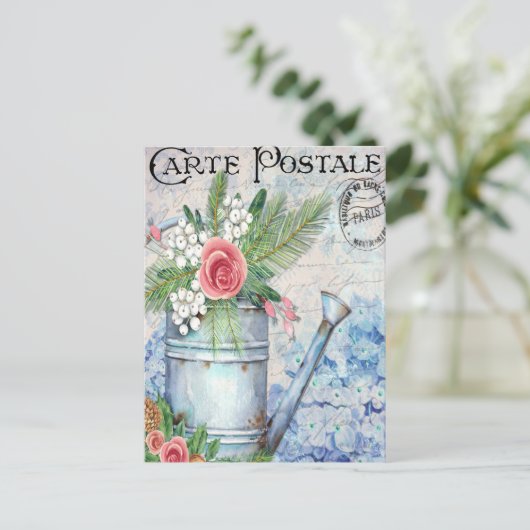  water kan vol bloemen Frans Briefkaart (Staand voorkant)