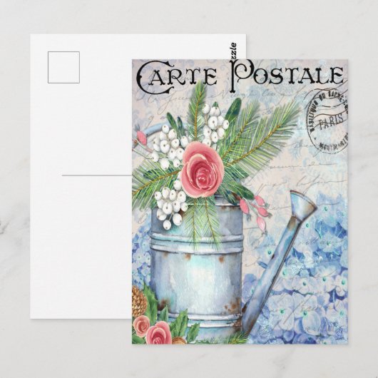  water kan vol bloemen Frans Briefkaart (Voorkant / Achterkant)