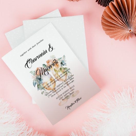 Water Kleur Alabaster Stoffig Roze Rozen Bruiloft Kaart