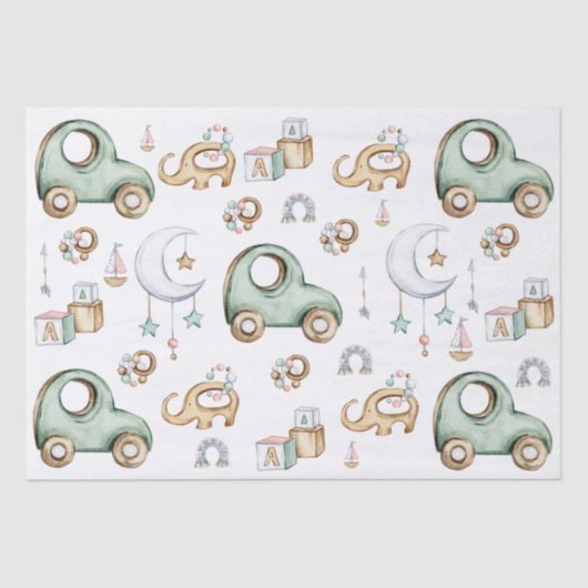 Water Kleur Baby Dingenontwerp Tissuepapier (Voorkant)