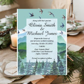Water kleur bergen en bomen bruiloft uitnodiging