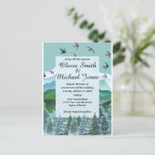 Water kleur bergen en bomen bruiloft uitnodiging (Staand voorkant)