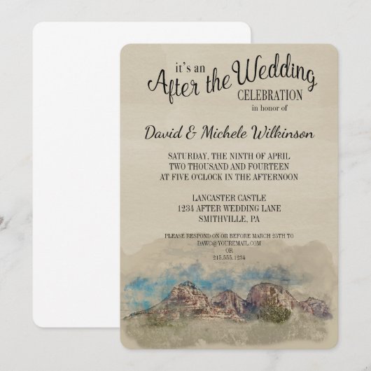 Water kleur bergen na huwelijksfeest uitnodiging (Voorkant / Achterkant)