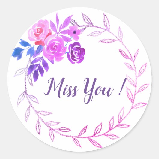 Water Kleur Bloemen Frame Ronde Sticker (Voorkant)