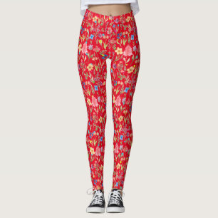 Water Kleur Bloemen Patroon 01.bw Rood BG Leggings