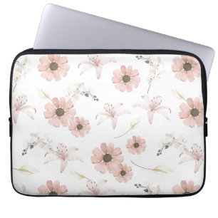 Water Kleur Blozende Roze Bloemen Kunst Laptop Sleeve