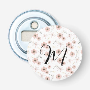 Water Kleur Blozende Roze Bloemen Kunst Monogram Button Flesopener