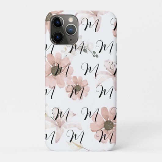 Water Kleur Blozende Roze Bloemen Kunst Monogram Case-Mate iPhone Case (Achterkant)