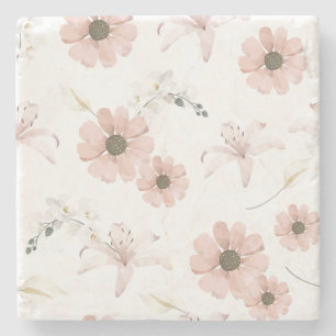 Water Kleur Blozende Roze Bloemen Kunst Stenen Onderzetter