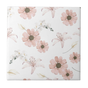 Water Kleur Blozende Roze Bloemen Kunst Tegeltje