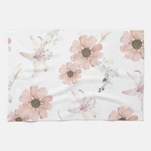 Water Kleur Blozende Roze Bloemen Kunst Theedoek
