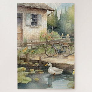 Water-kleur Eenden Land Tuin Vijver Scène 2 Legpuzzel