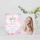 Water Kleur Eenhoorn Foto uitnodiging (Staand voorkant)