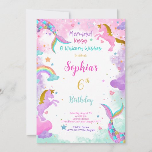 Water Kleur Eenhoorn Uitnodiging (Voorkant)