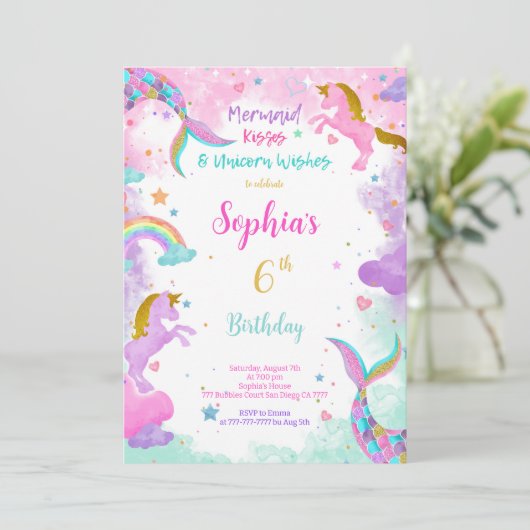 Water Kleur Eenhoorn Uitnodiging (Staand voorkant)