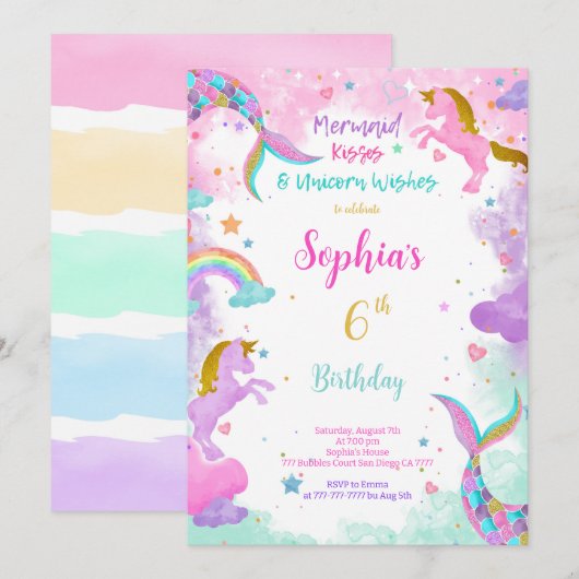 Water Kleur Eenhoorn Uitnodiging (Voorkant / Achterkant)